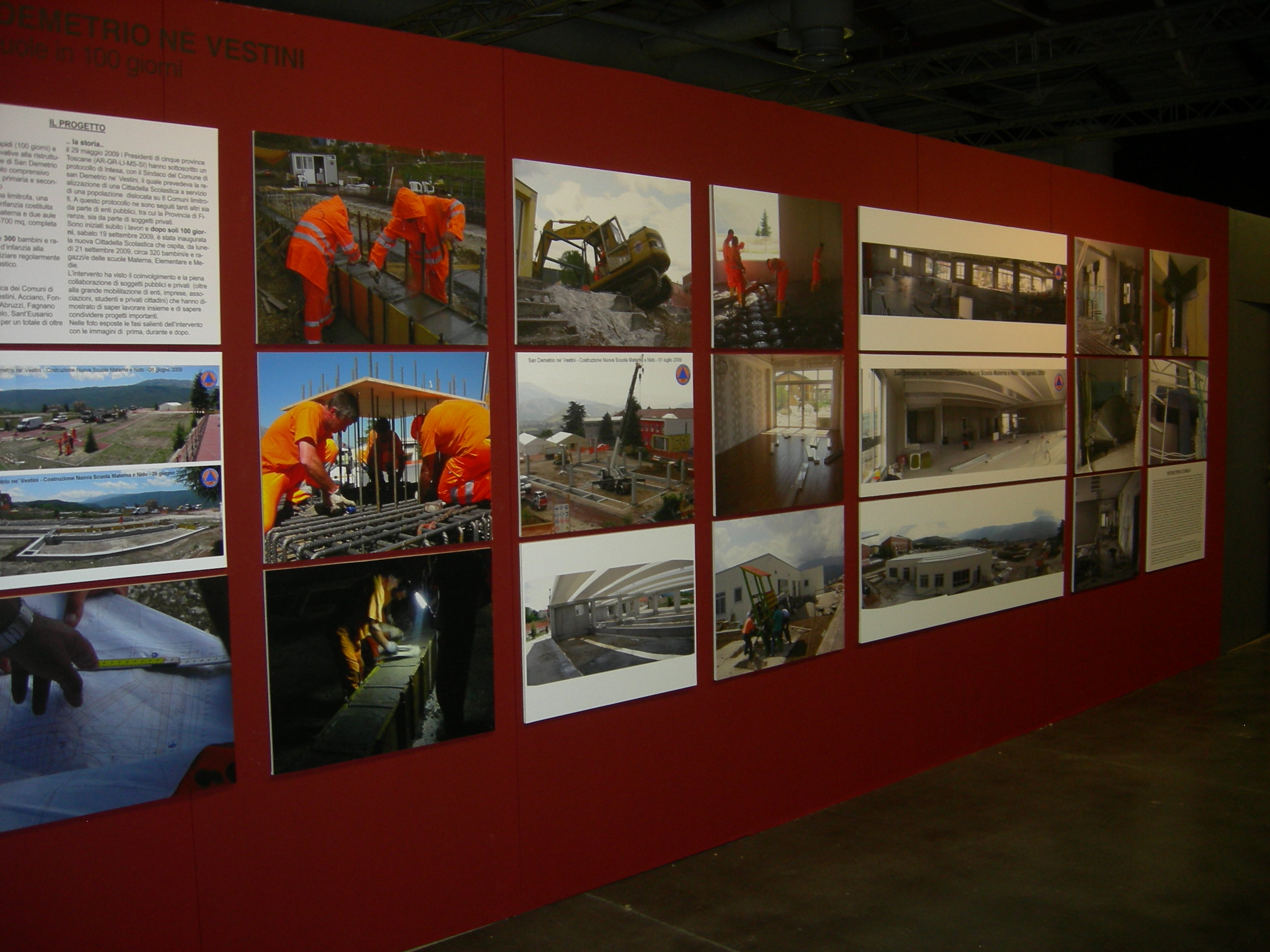 Dire e Fare 2009: mostra sulla ricostruzione di San Demetrio, a cura della Protezione civile delle Province toscane, nel Salone della Salvaguardia