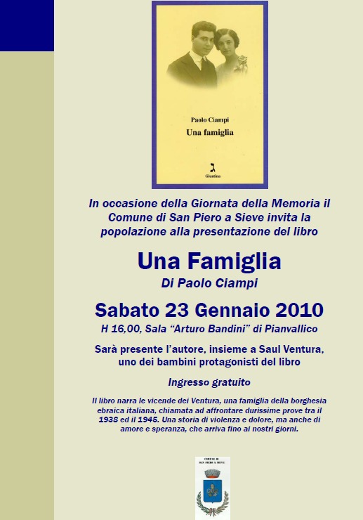 Invito alla presentazione a San Piero a Sieve del libro di Paolo Ciampi "Una famiglia"