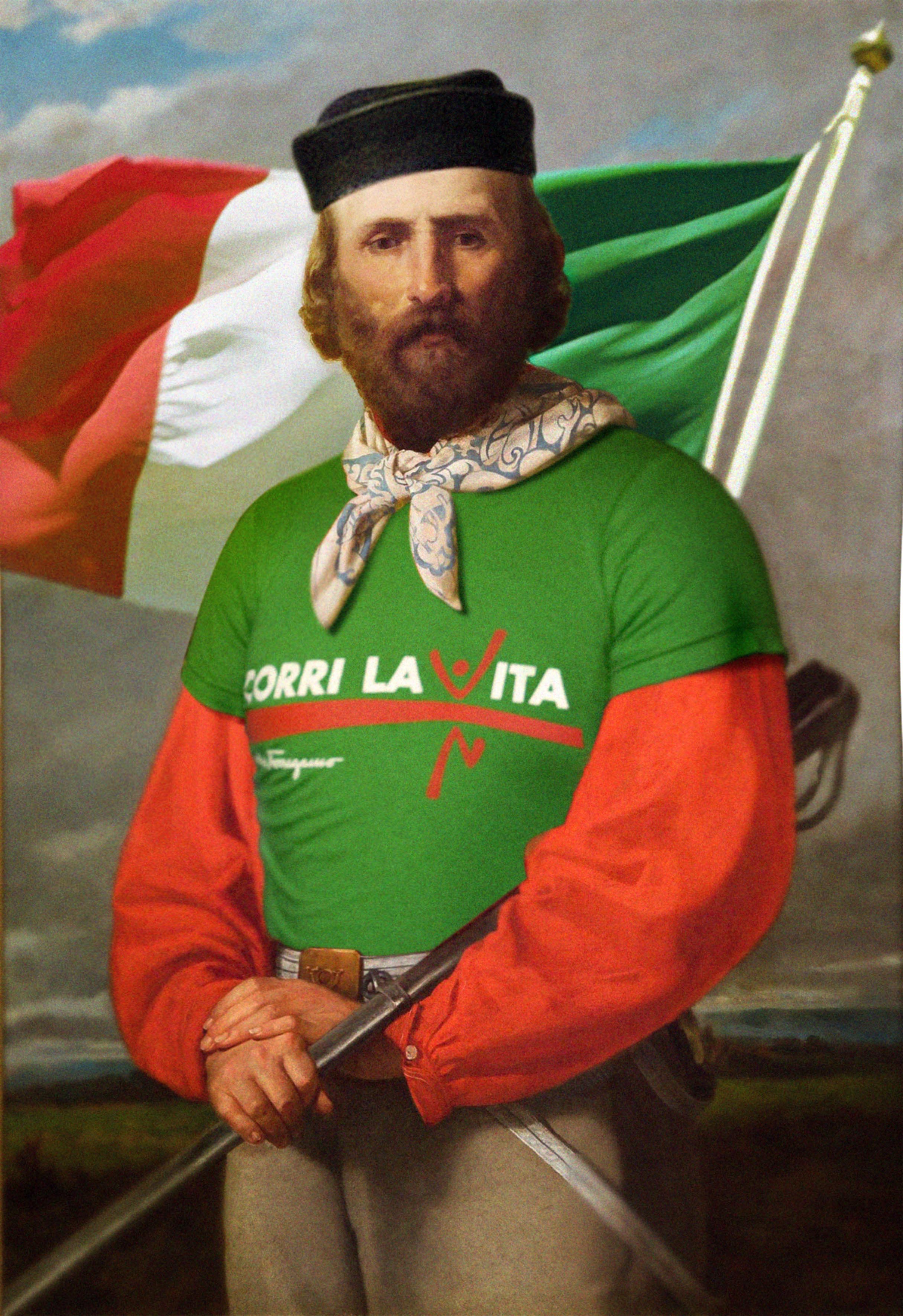 Garibaldi con la maglia di Corri la Vita