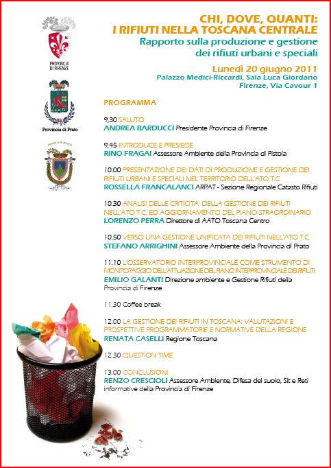 Programma della presentazione del rapporto Arpat sui rifiuti nella Toscana centrale