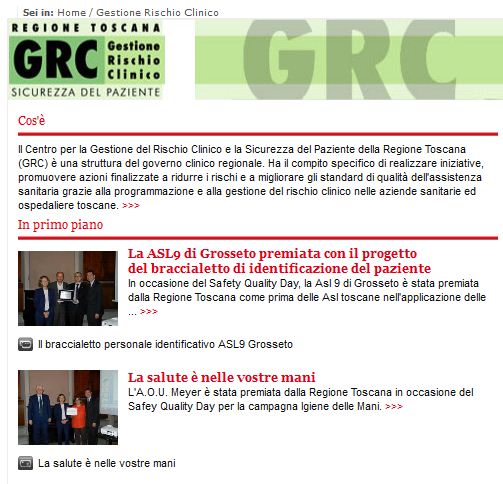 Pagine del Centro Regionale Gestione Rischio Clinico