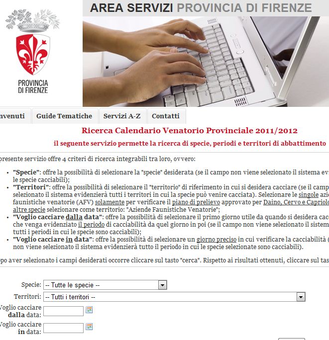 Servizio on line di consultazione del calendario venatorio 2011-2012