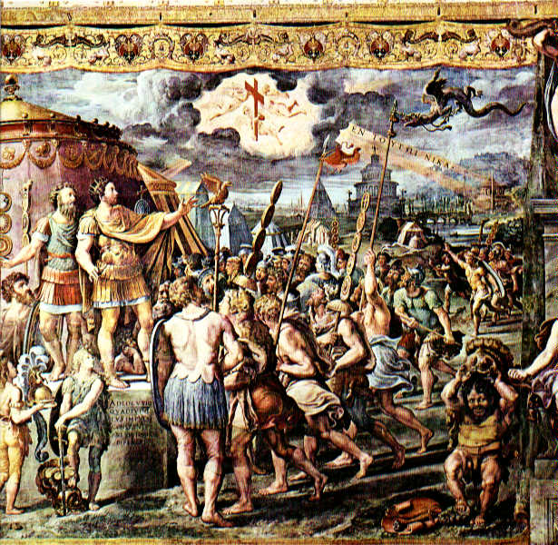 'In hoc signo vinces', l'apparizione della Croce a Costantino nell'affresco di Raffello nei Musei Vaticani (immagine tratta da Wikimedia Commons)