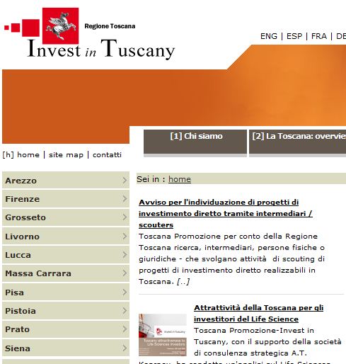 Il sito Invest in Tuscany