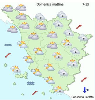 La mappa del tempo sulla Toscana per domenica 5/2