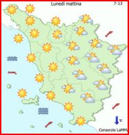 La mappa del tempo lunedì in Toscana