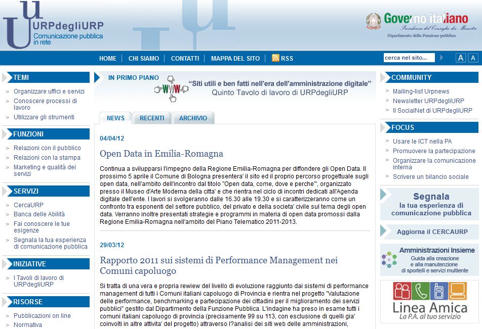 Il sito governativo 'Urp degli Urp'