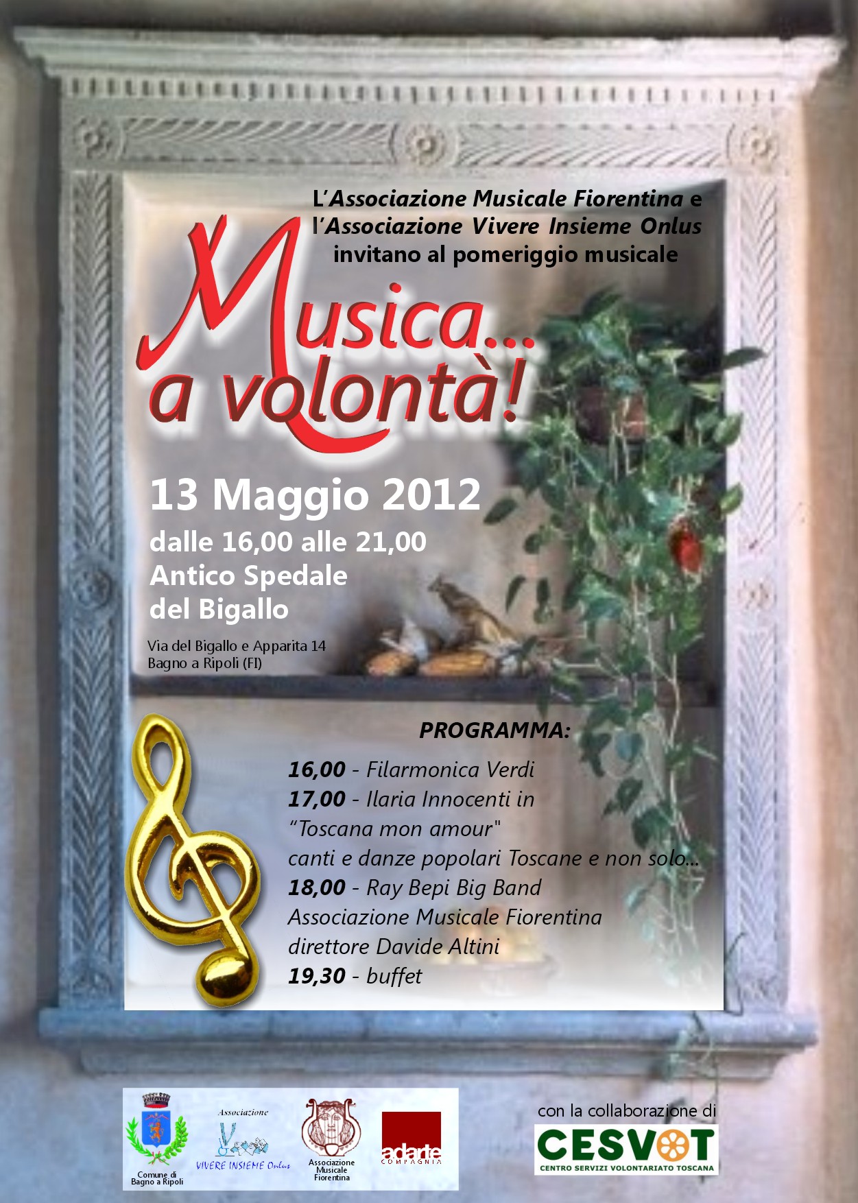 Locandina/Programma del pomeriggio musicale organizzato da Vivere Insiemeonlus