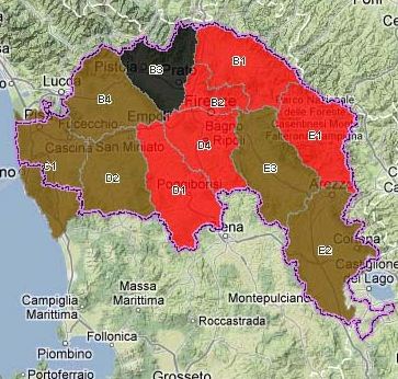 Mappa della siccità in Toscana