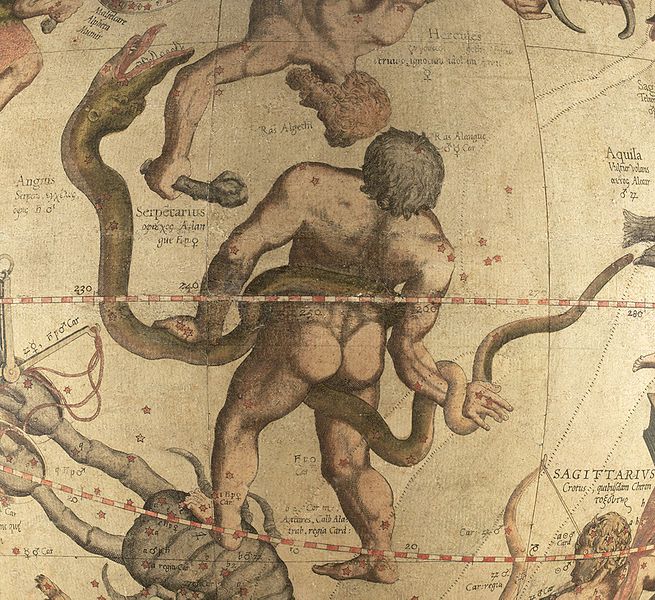 Le costellazioni dell'Ofiuco e del serpente in una antica mappa di Gerard Mercator