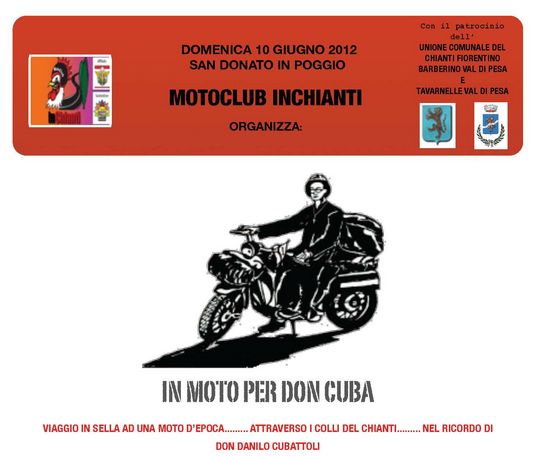 Locandina dell'iniziativa ìIn moto per don Cuba'