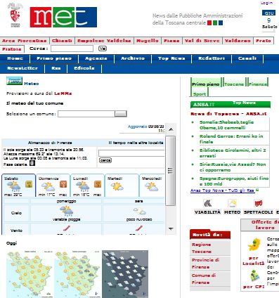 La pagina del Meteo sul Quotidiano multicanale Met