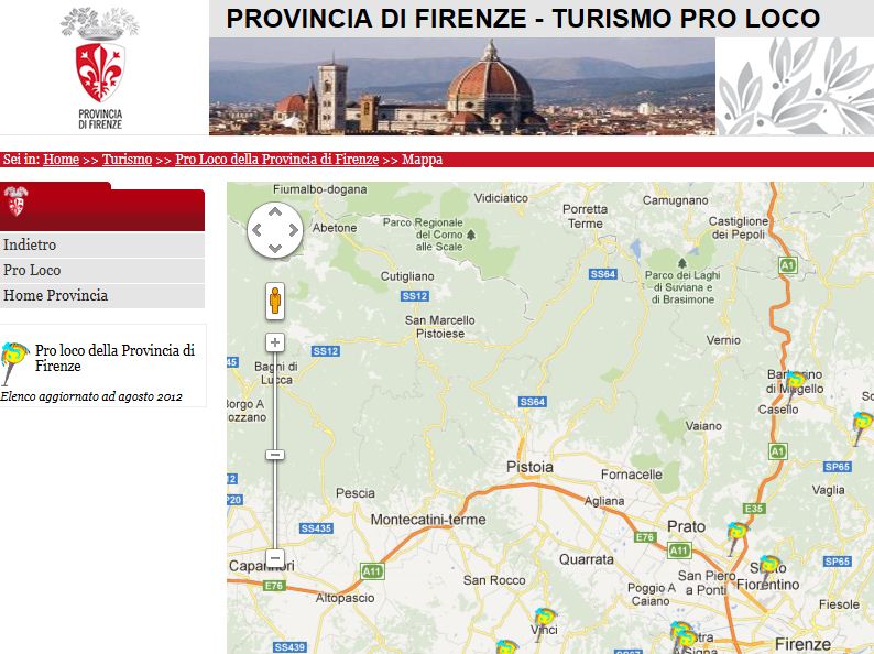 La mappa delle pro loco sul sito della Provincia di Firenze