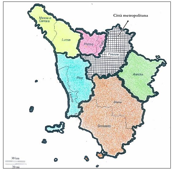La mappa delle nuove Province proposta da Upitoscana