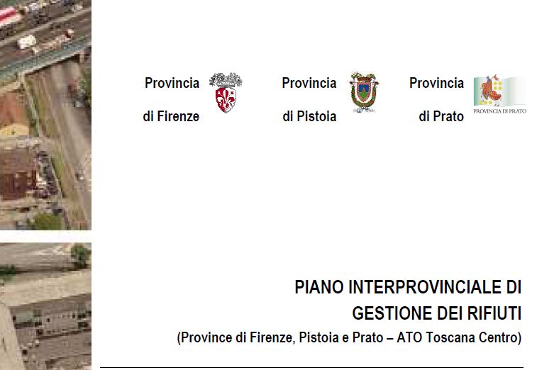 Frontespizio del Piano Interprovinciale Rifiuti delle Province di Firenze, Pistoia e Prato