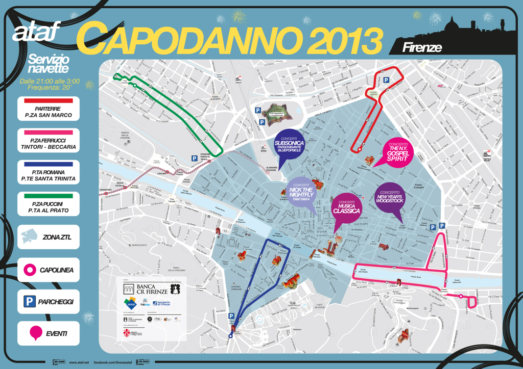 capodanno 2013: Mappa dei concerti e delle navette per il centro di Firenze