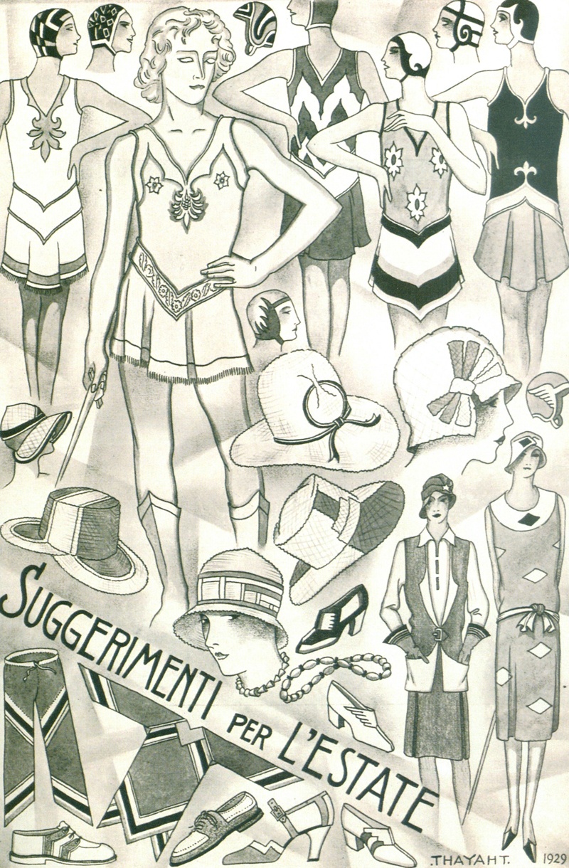 Suggerimenti per l’estate, Thayaht, 1929. In “L’industria della moda”, febbraio-marzo 1929, anno XI n. 3, p.49 – Biblioteca Nazionale Braidense, Milano su concessione del MIBAC