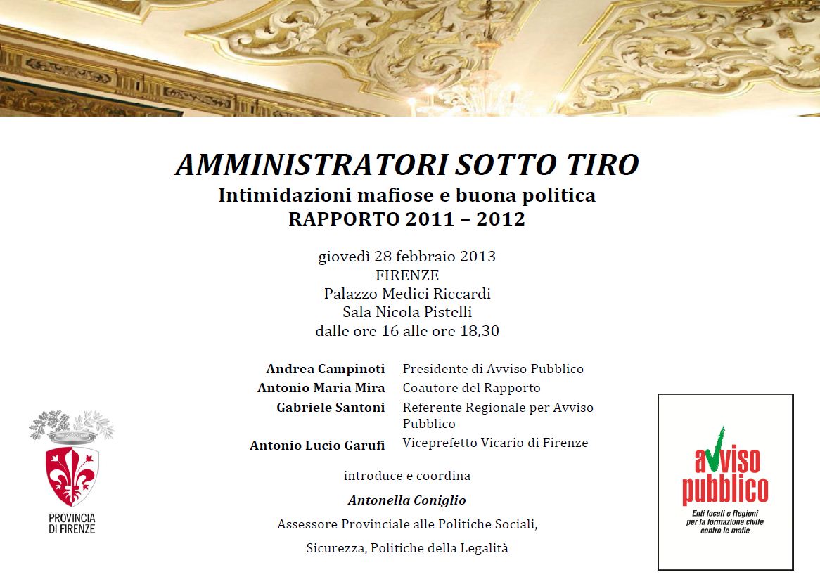 Banner della presentazione del rapporto "Amministratori sotto tiro"