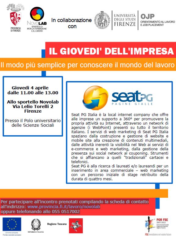 Locandina dei giovedi' dell'impresa a Novolab