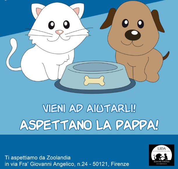 Banner della raccolta di cibo per animali promossa dalla LIDA di Firenze