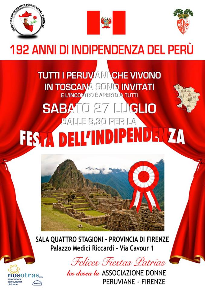 Locandina dell'incontro pubblico per i 192 anni di indipendenza del Peru'