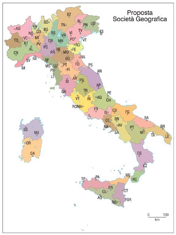 L'Italia nella ripartizione proposta dalla Società Geografica Italiana