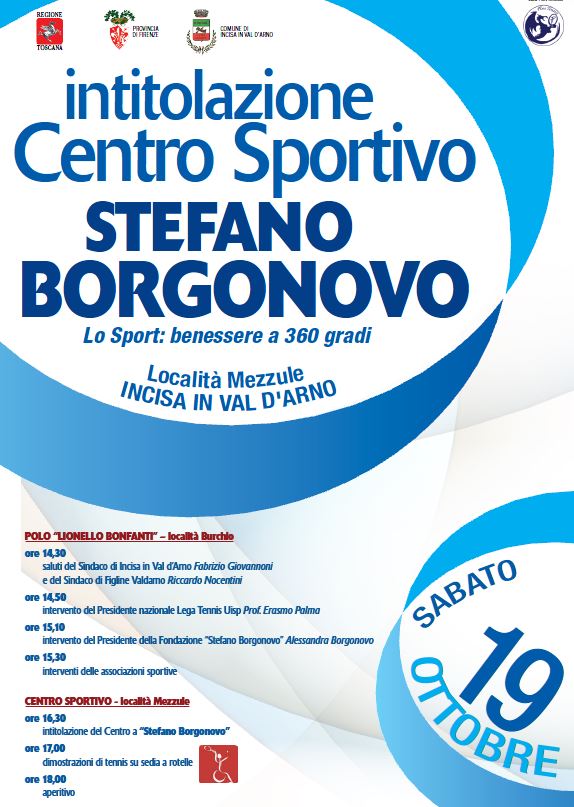 Locandina della cerimonia di intitolazione del Centro sportivo di Mezzule a Stefano Borgonovo