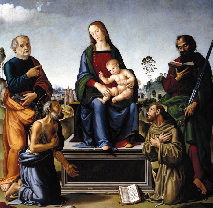 Bottega di Lorenzo di Credi e pitore nordico, Madonna e Santi, Brollo