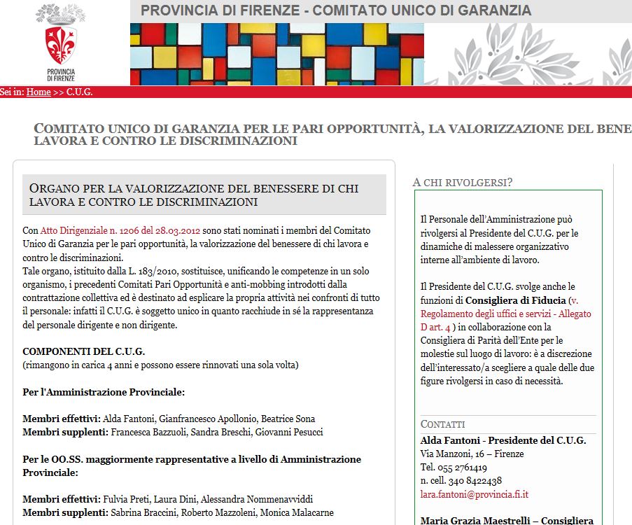 Pagina del Cug della Provincia di Firenze