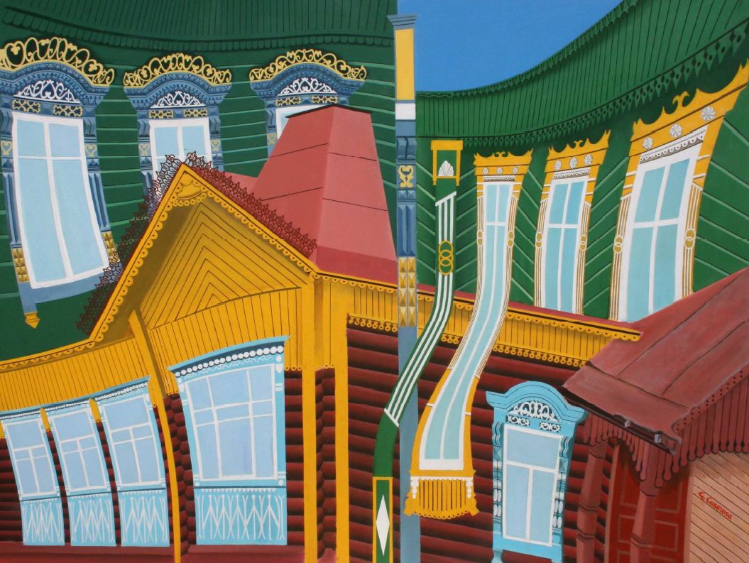Gabriele Casarosa - Case di Ivanovo – olio su tela 100 x 120