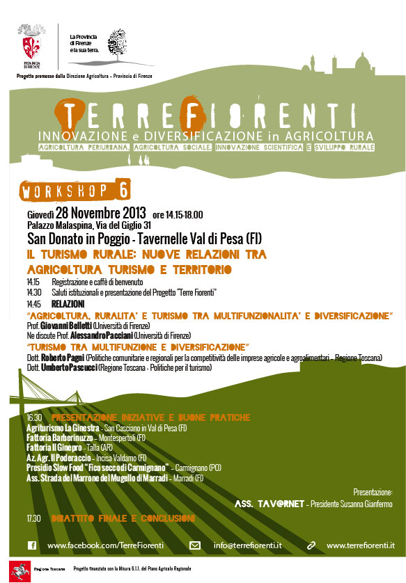 Locandina del workshop NUOVE RELAZIONI TRA AGRICOLTURA TURISMO E TERRITORIO