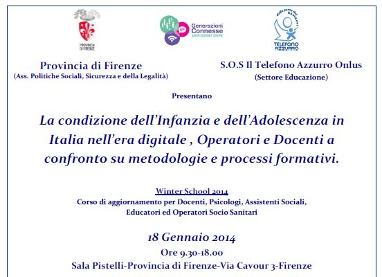 Invito alla giornata 'La condizione dell’Infanzia e dell’Adolescenza in Italia nell’era digitale'