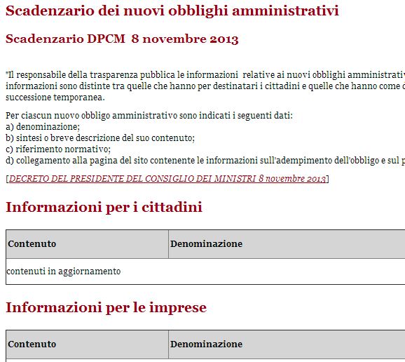 Lo scadenzario sul sito della Provincia di Firenze