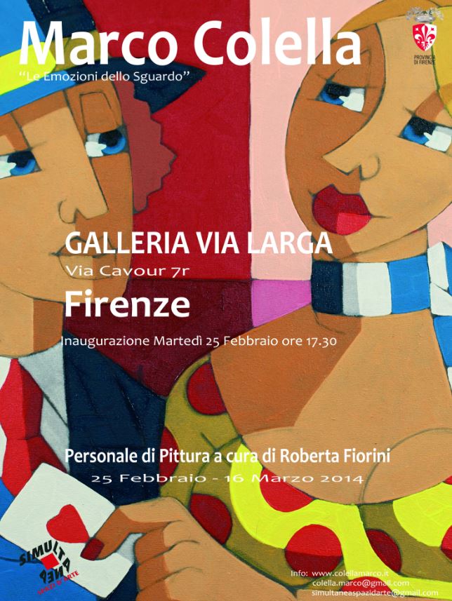 Locandina della mostra di Marco Colella alla Galleria Via Larga