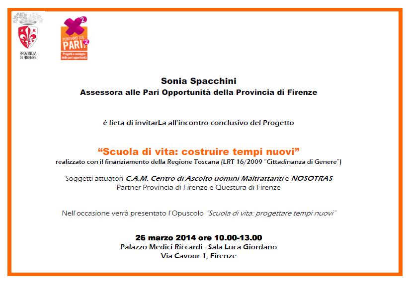 Invito all'incontro 'Scuola di vita: costruire tempi nuovi'