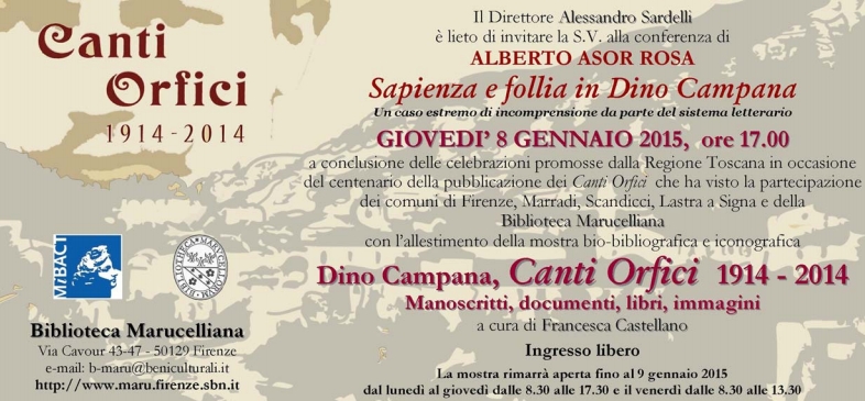 Invito alla conferenza 'Sapienza e follia in Dino Campana'