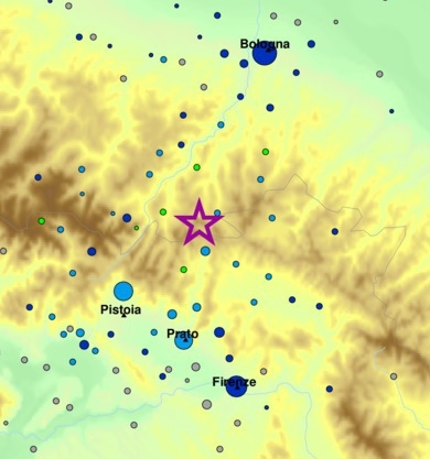 L'epicentro del sisma sul sito dell'INGV