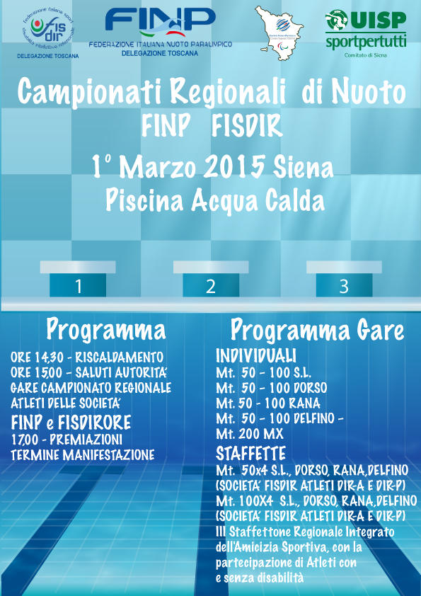 Locandina Campionati Regionali Toscana di NUOTO F.I.N.P. e F.I.S.D.I.R. 2015