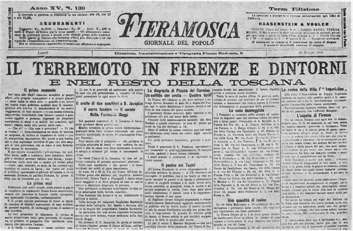 La notizia del terremoto del 1895