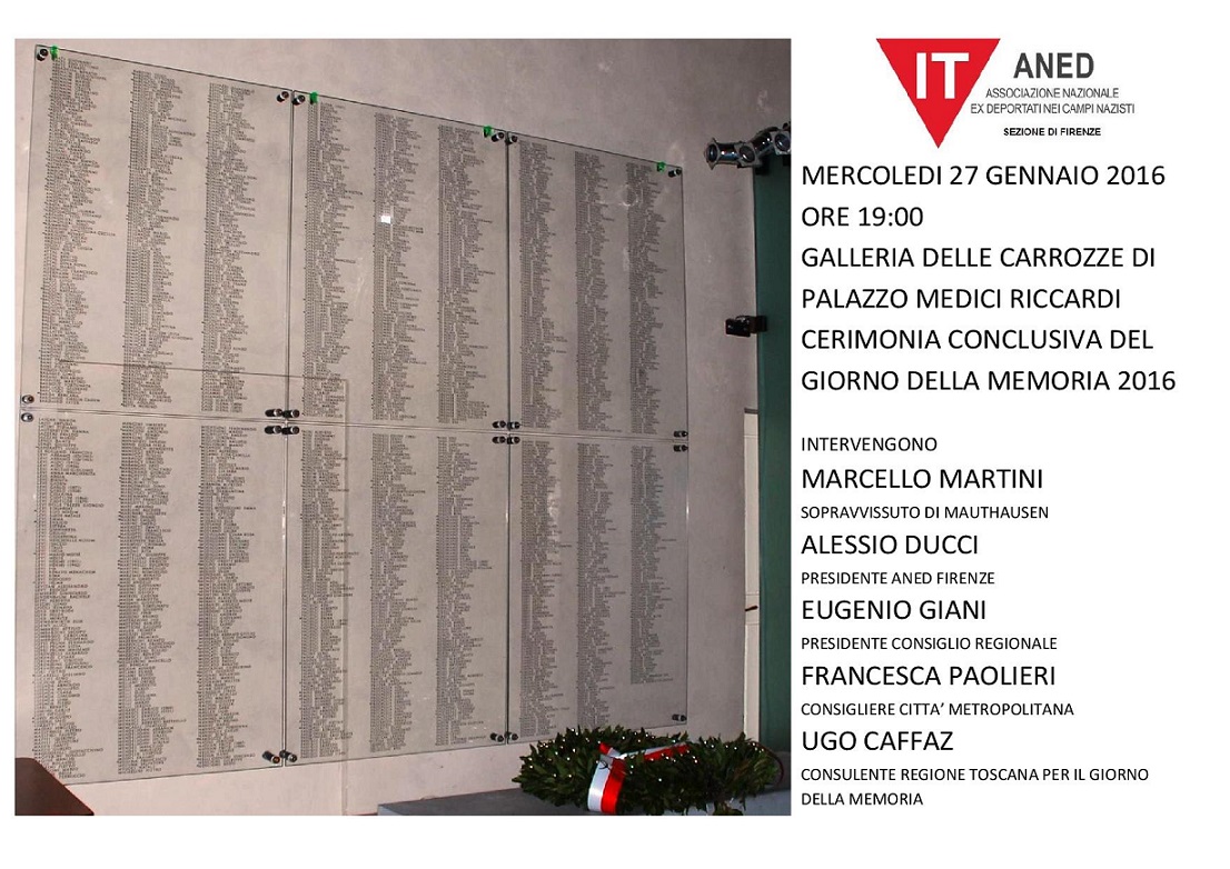L'invito per la cerimonia nella Galleria delle Carrozze mercoled 27 gennaio 2016