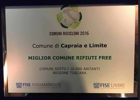 Riconoscimento per Capraia e Limite miglior Comune 'Rifiuti Free' della Toscana