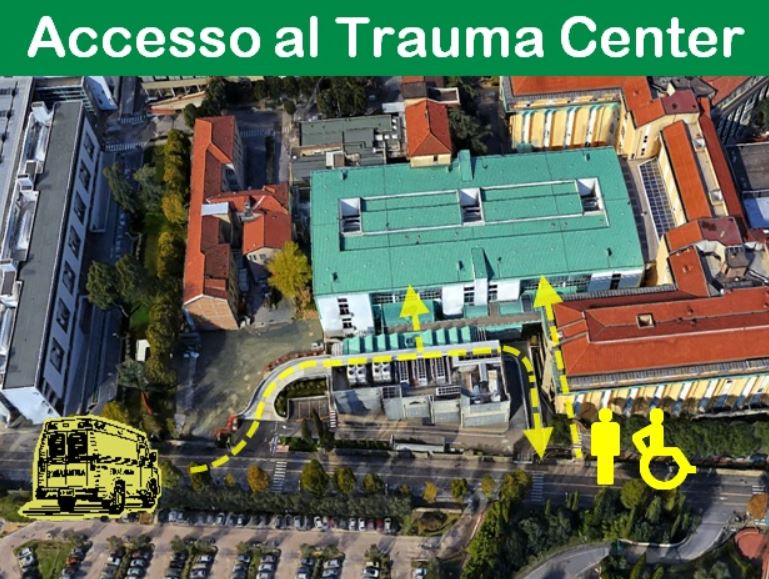 Veduta aerea e percorso di accesso al trauma center di Careggi
