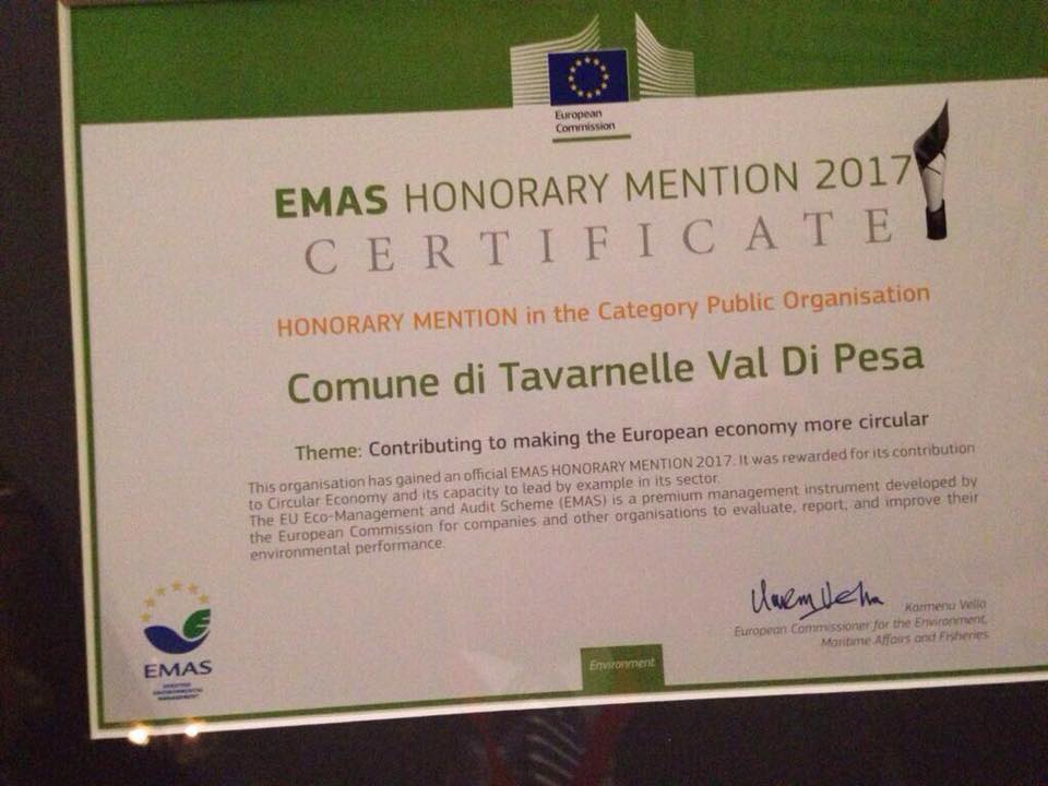  Emas Award 2017 al Comune di Tavarnelle (Fonte foto facebook)