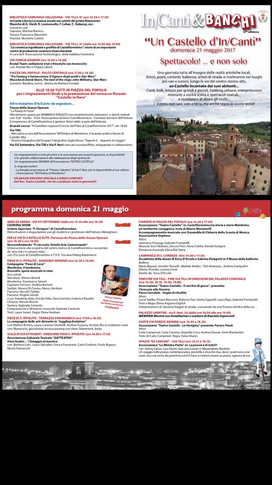 Programma evento a Castelfiorentino In/Canti e Banchi 
