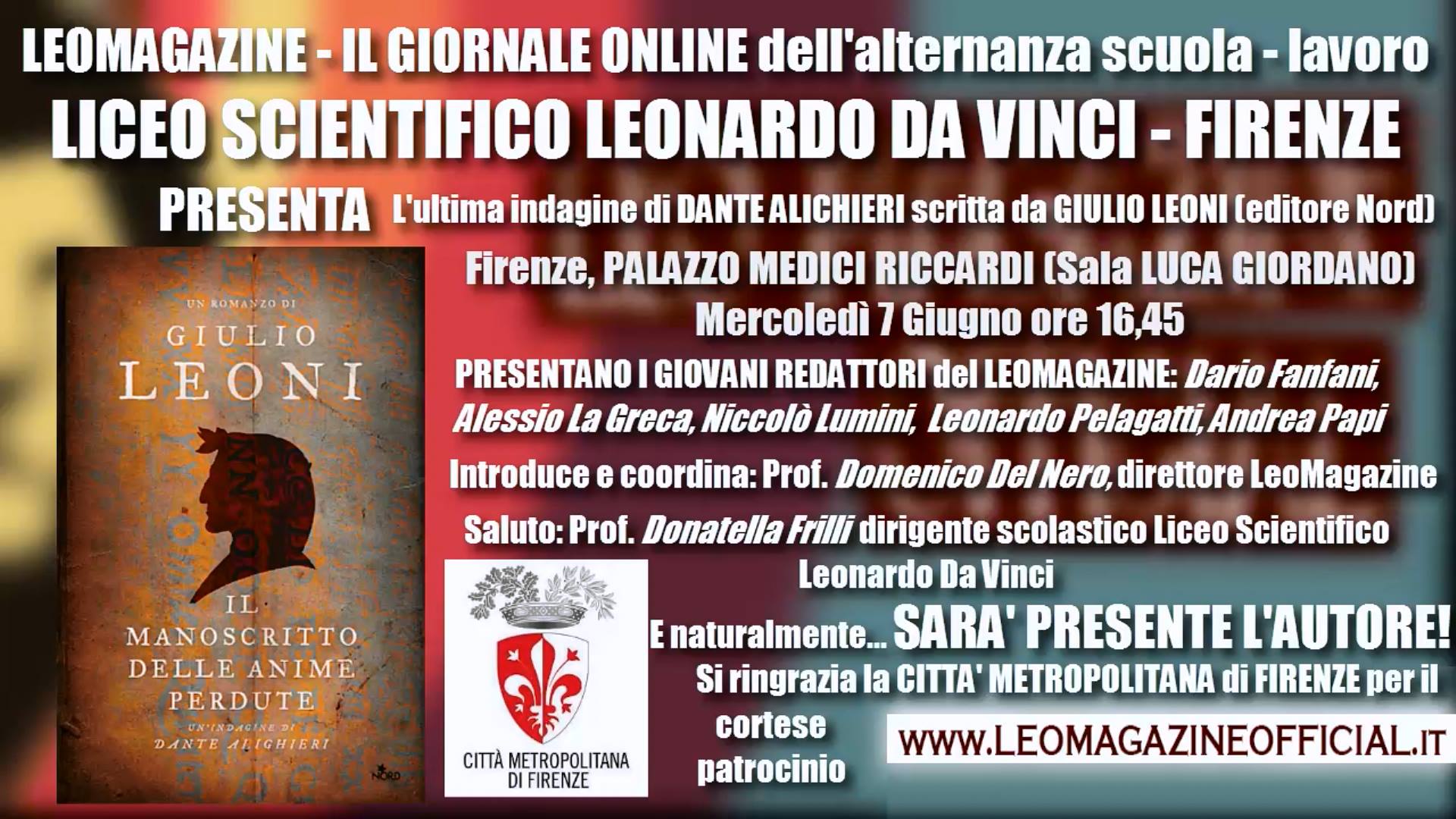 L'invito per la presentazione del libro di Leoni in Palazzo Medici Riccardi