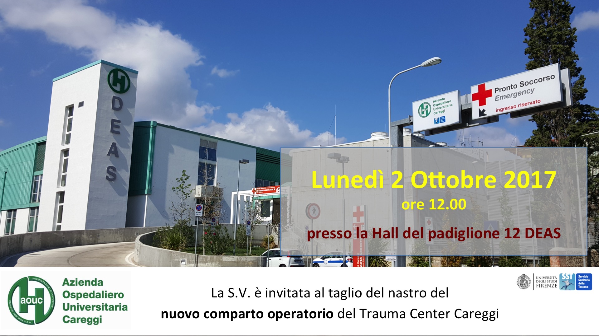 Invito inaugurazione nuovo blocco operatorio trauma center a Careggi 