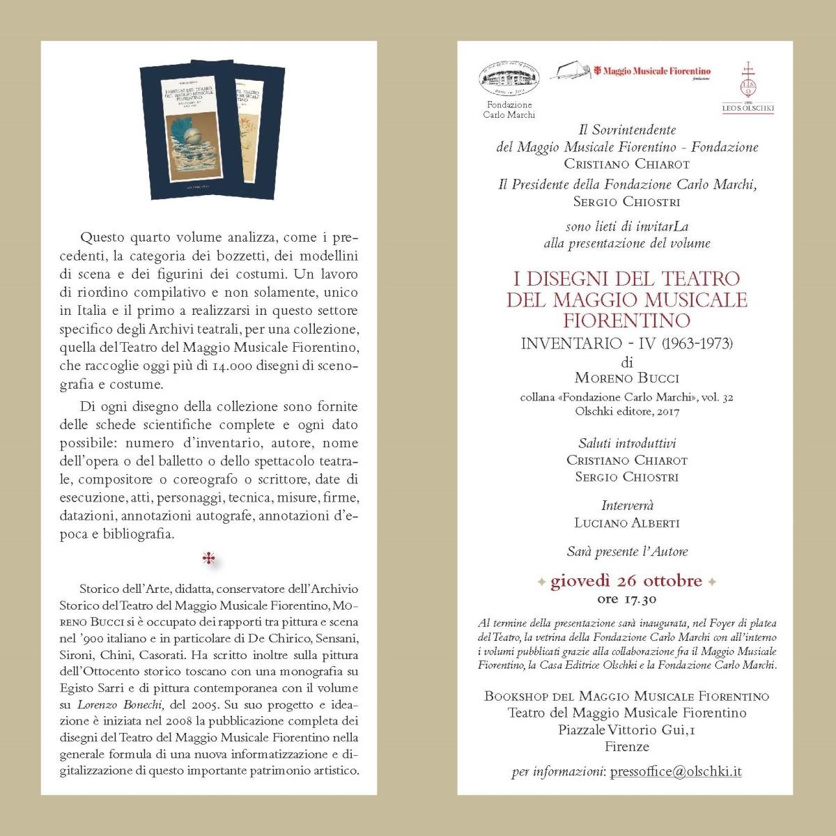 Locandina presentazione Libro di Moreno Bucci al Teatro del Maggio Musicale Fiorentino 
