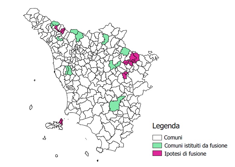 Cartina delle fusioni di comuni in Toscana (aggiornata a settembre 2017) Fonte Anci Toscana 