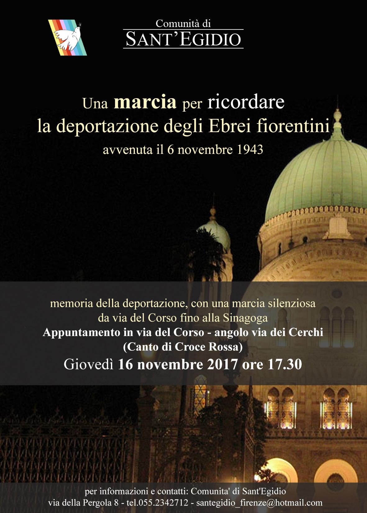 Il volantino per la marcia della memoria a Firenze, giovedì 16 novembre 20176