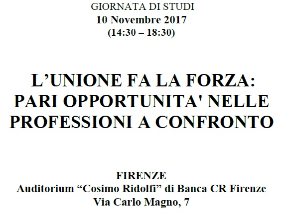 Giornata di studi venerdì 10 novembre sulle pari opportunità nelle professioni